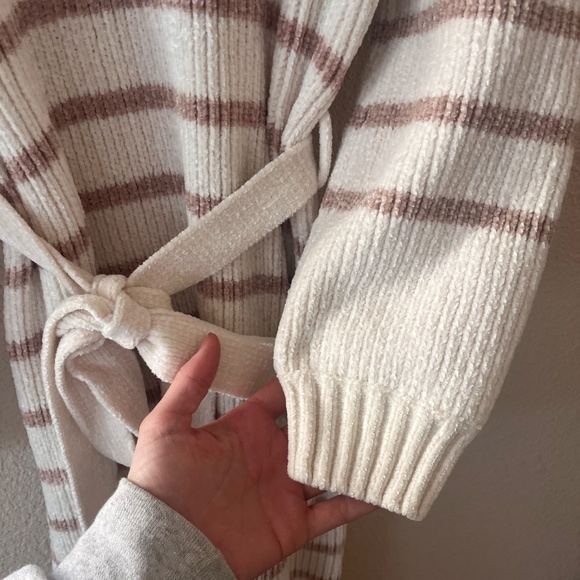 Allison Brittney Striped Sweater Dress - Midi - White and Brown Striped - Picture 7 of 13